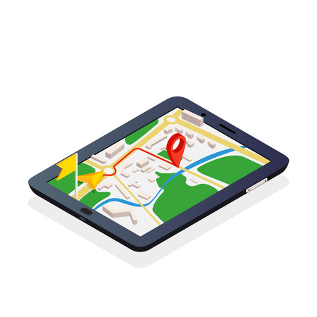3d isometric mobile GPS navigation concept, vector on white backgroundのイラスト素材