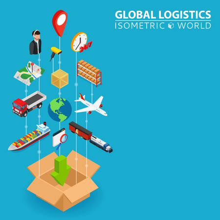 Illustration pour Logistic integrated 3d banner. Digital network isometric progress concept. Connected graphic design line growth system. Abstract background for shipping delivery and distribution. Vector Infographic. - image libre de droit