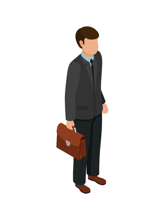 Isometric friendly caucasian businessmen holding briefcase with documents. Image for banner or infographics. Vector illustration.のイラスト素材