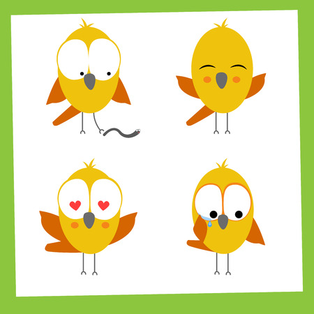Vector funny small birds icon set. Vector illustrationのイラスト素材