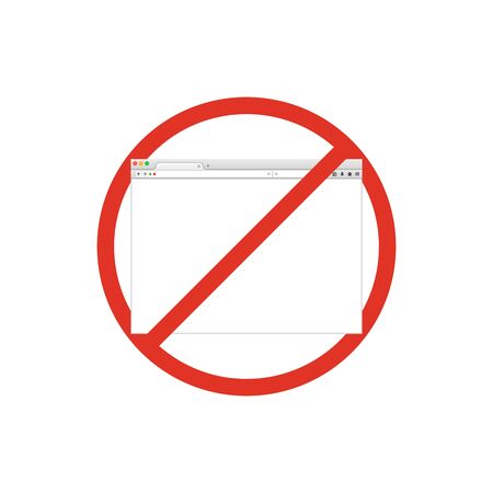 Browser window in Prohibition sign. Browser banned. Prohibited ban stop symbol.のイラスト素材