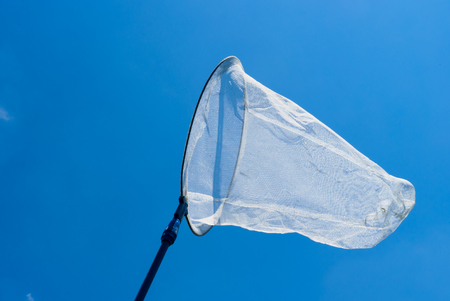 butterfly net in the blue sky (aerial insect net)の写真素材