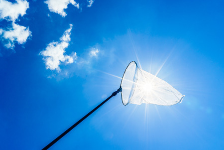 butterfly net in the blue sky (aerial insect net)の写真素材