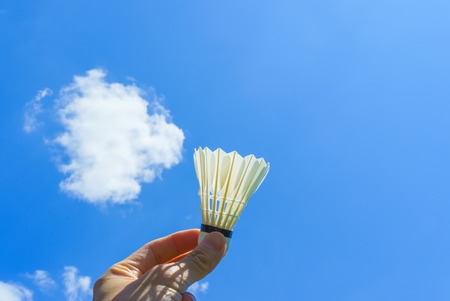 Badminton shuttlecock in the blue skyの写真素材