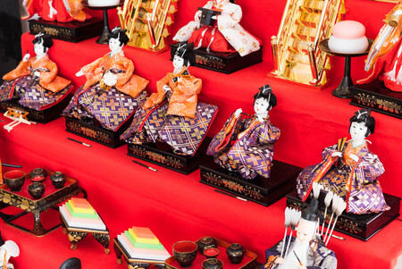 Hina ningyo is a special doll wearing a traditional Japanese costume for Doll's festival. And It is said that Hina Ningyo take away the bad luck of girls who own them.のeditorial素材