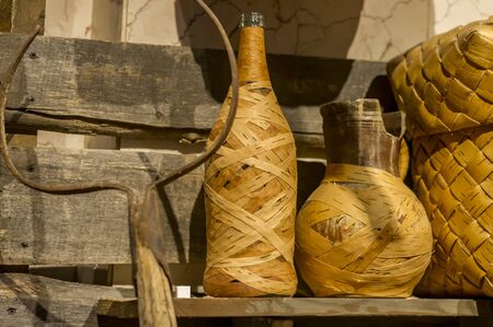 Birchbark staff on the wooden shelf