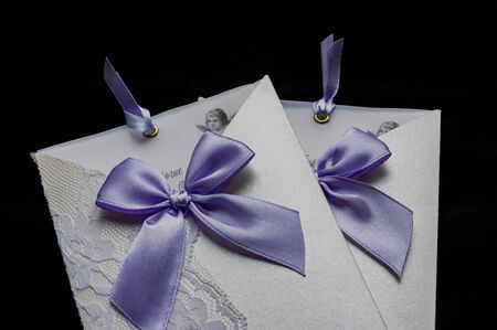 wedding invitation on black backgroundの写真素材