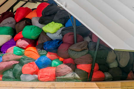 plenty of soft and colorfull beanbag chairs under the roofの写真素材