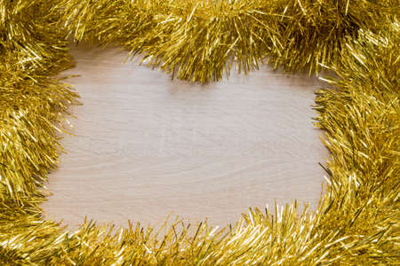Christmas New Year holiday background. Golden tinsel. Copy spaceの写真素材