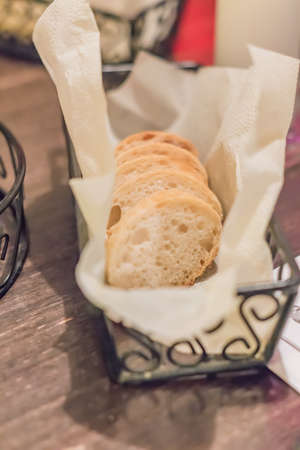 sliced bread on basketの写真素材