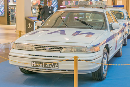 Moscow, Russia - November 23, 2017: Soviet Union and Russian police car Ford Crown Victoria. Retro car exibition in Metropolis shopping mallのeditorial素材