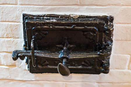 closeup of old russian stove for cookingの写真素材