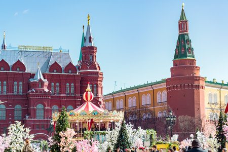 Moscow, Russia - April 11, 2018: Easter decorations on the streets of Moscow. Manezhnaya Squareのeditorial素材