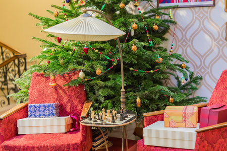 Moscow, Russia - January 10, 2018: Installation of the christmas or new year room in soviet style in GUM shopping mall.のeditorial素材