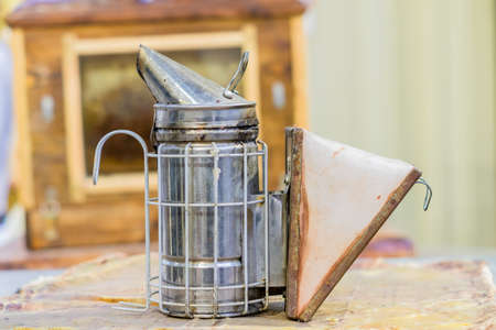 old metal bee smocker for beekeepingの写真素材