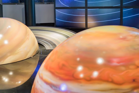 MOSCOW, RUSSIA - March 21, 2018: Solar system model in the Moscow Planetarium, fragement