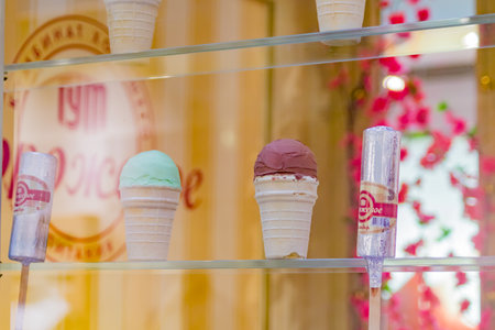 Moscow, Russia - January 10, 2018: Close up of ice cream shop in GUM shopping mall on Red Squareのeditorial素材