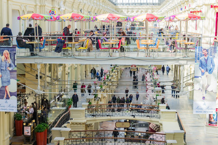 Moscow, Russia - April, 05, 2018: Fragmet of the interior of the state department store GUM. Red squareのeditorial素材