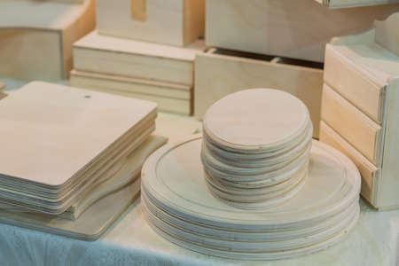 unused brand new handmade wooden dish plates and boards for coloring, folk art, crafts