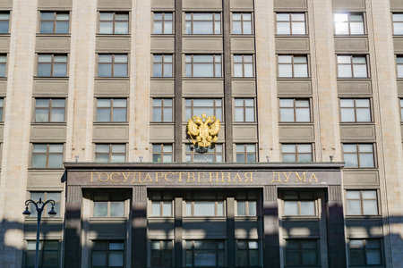 Moscow, Russia - March 03, 2019: Facade of the State Duma, Parliament building of Russian Federationのeditorial素材