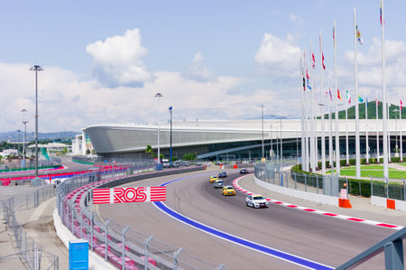 Sochi, Russia - September 07, 2019: Training races of the high speed car on the autodrom in Olympic park Sochiのeditorial素材
