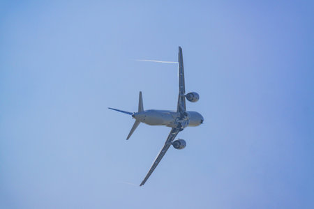 ZHUKOVSKY, RUSSIA - AUGUST 31, 2019: New Russian passenger aircraft MS-21 in the sky. A...