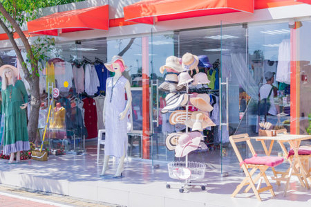 Sochi, Russia - September 07, 2019 - Woman clothes beach marketのeditorial素材