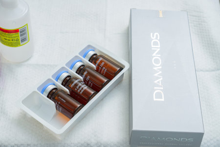 Moscow, Russia - January 18, 2019: Set of professional dermal fillers Diamonds on a table of cosmetologistのeditorial素材