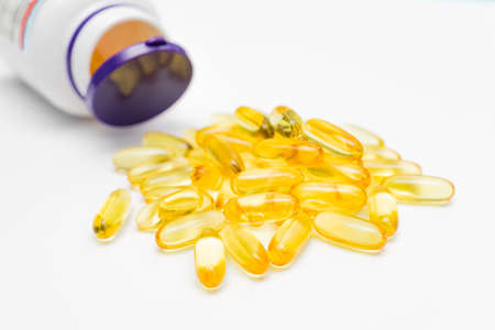 Omega 3 gel capsules from north Fish Oil on white backgroundの写真素材