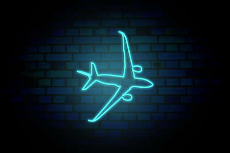 meon airplane on brick wall backgroundの写真素材