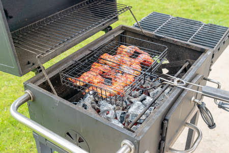 mangal with glilled chicken wings marinated in tomato sauce.
