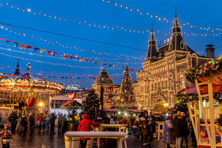 MOSCOW, RUSSIA - December 18, 2019: Christmas decorations and Fair on Red Square in Moscowのeditorial素材