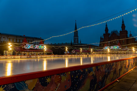 MOSCOW, RUSSIA - December 18, 2019: Gum Ice Rink on Red Square.のeditorial素材