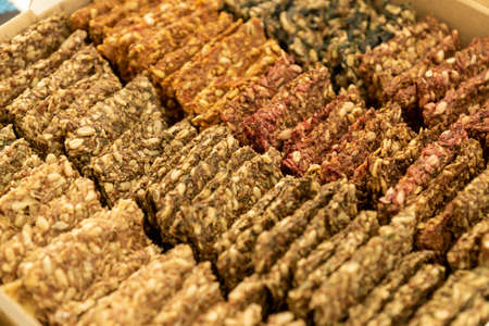 Vegan crackers breadcrisp made with sesame, flax, sunflower, pumpkin and hemp seeds. Raw food...