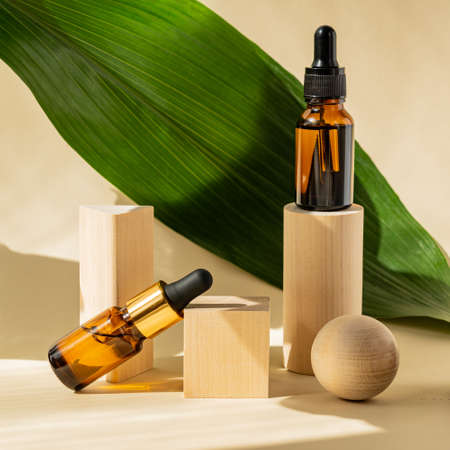 Natural cosmetic product, serum for the care and beauty of skin and hair. Homeopathic organic Oils. Concept of Bio Cosmeticsの写真素材