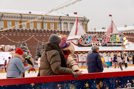 MOSCOW, RUSSIA, December 15, 2020: Ice skating rink on the Red Square near the walls of the Moscow Kremlin.のeditorial素材