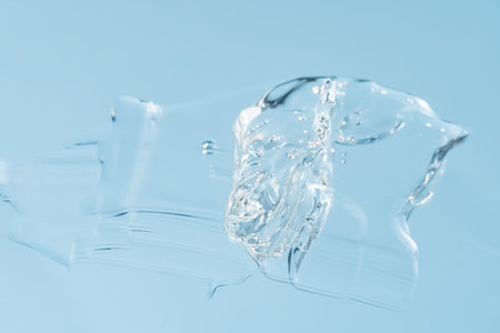 Gel texture swoosh swatch sample cosmetics. Cosmetic gel product with bubbles close up. facial jelly serum, cleanser, shower gel or shampooの写真素材