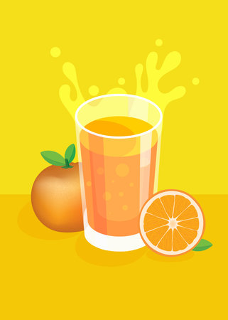 Orange drink. Glass of orange juice and slices of orange fruit.のイラスト素材