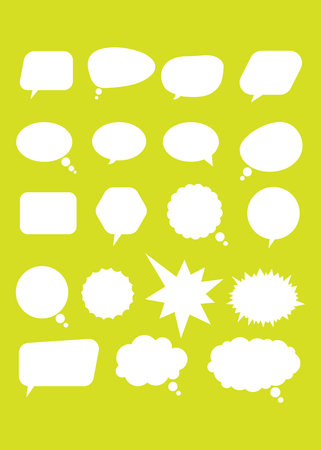 Isolated set of speech bubbles on green background. Flat cartoon graphic design illustration stock illustrationのイラスト素材