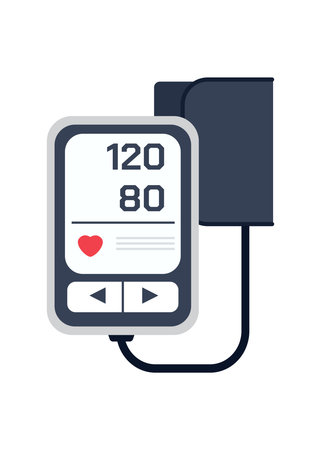 Hypertension digital tonometer, sphygmomanometer. Electronic arterial blood pressure monitor. Medical equipment for diagnose hypertension, heart disease.stock illustrationのイラスト素材