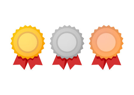Medals Gold, silver and bronze medal. Medals with red ribbons stock illustrationのイラスト素材