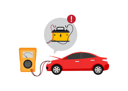 Check the car battery to see if it needs recharging. Vector illustration, stock illustrationのイラスト素材
