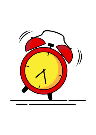 Alarm clock. Cartoon red ringing alert reminder vector illustration, comic waking up morning alarmclock symbol isolated on white backgroundのイラスト素材