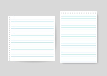 Blank notebook paper sheet with lines vector illustration. Blank paper sheet, empty space for message vector isolated. Line page from notebook. Office document, white material.のイラスト素材