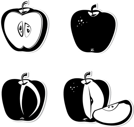 Set of vector decorative apple. Black and white vector decorative illustration for graphic design のイラスト素材