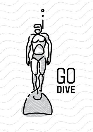 diver man. continuous line styleのイラスト素材
