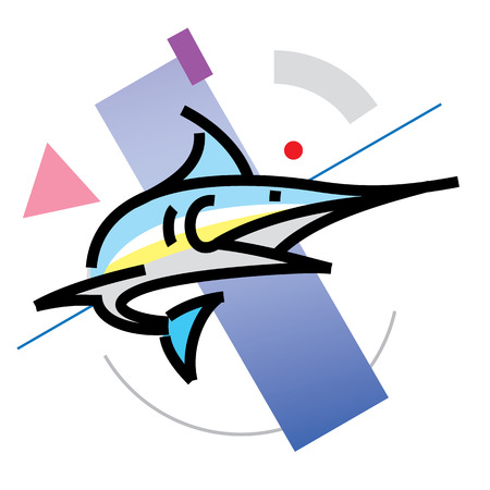 flat outline design Marlin. Fish vector iconのイラスト素材