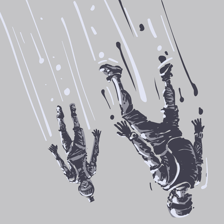 Skydiving. Sketch style vector illustrationのイラスト素材