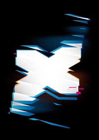 Simple glowing shape with refraction effect on a black background. Place for text or image. Dynamic abstract vector compositionの写真素材