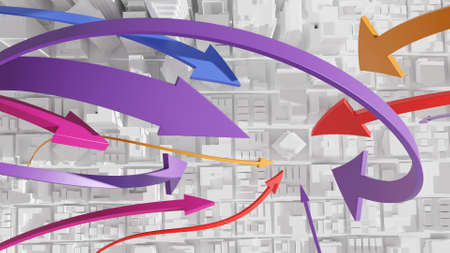 3d illustration of the megapolis with pointer arrowsの写真素材